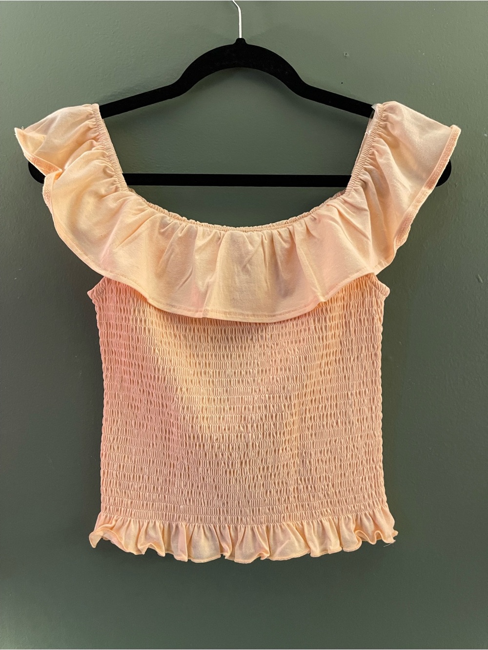 Smocked Peach Ruffle Off-Shoulder Tank Top